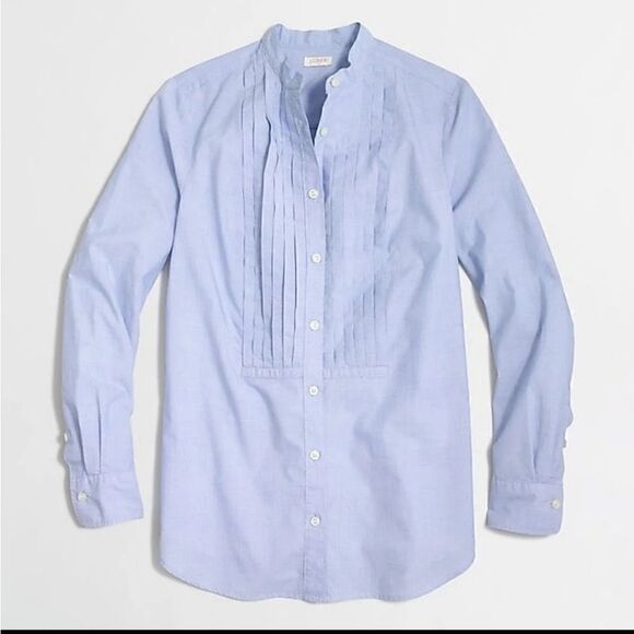 J Crew Top Blue Button Down Oxford Tuxedo Small - Picture 2 of 10